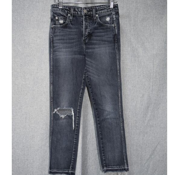 AMO Distressed Raw Hem Skinny Jeans in Washed Black – Size 26 - Picture 1 of 3